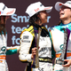 From left to right: Belen Garcia, Jamie Chadwick, and Nerea Marti on podium during the W Series race at Circuit Paul Ricard, 2022.